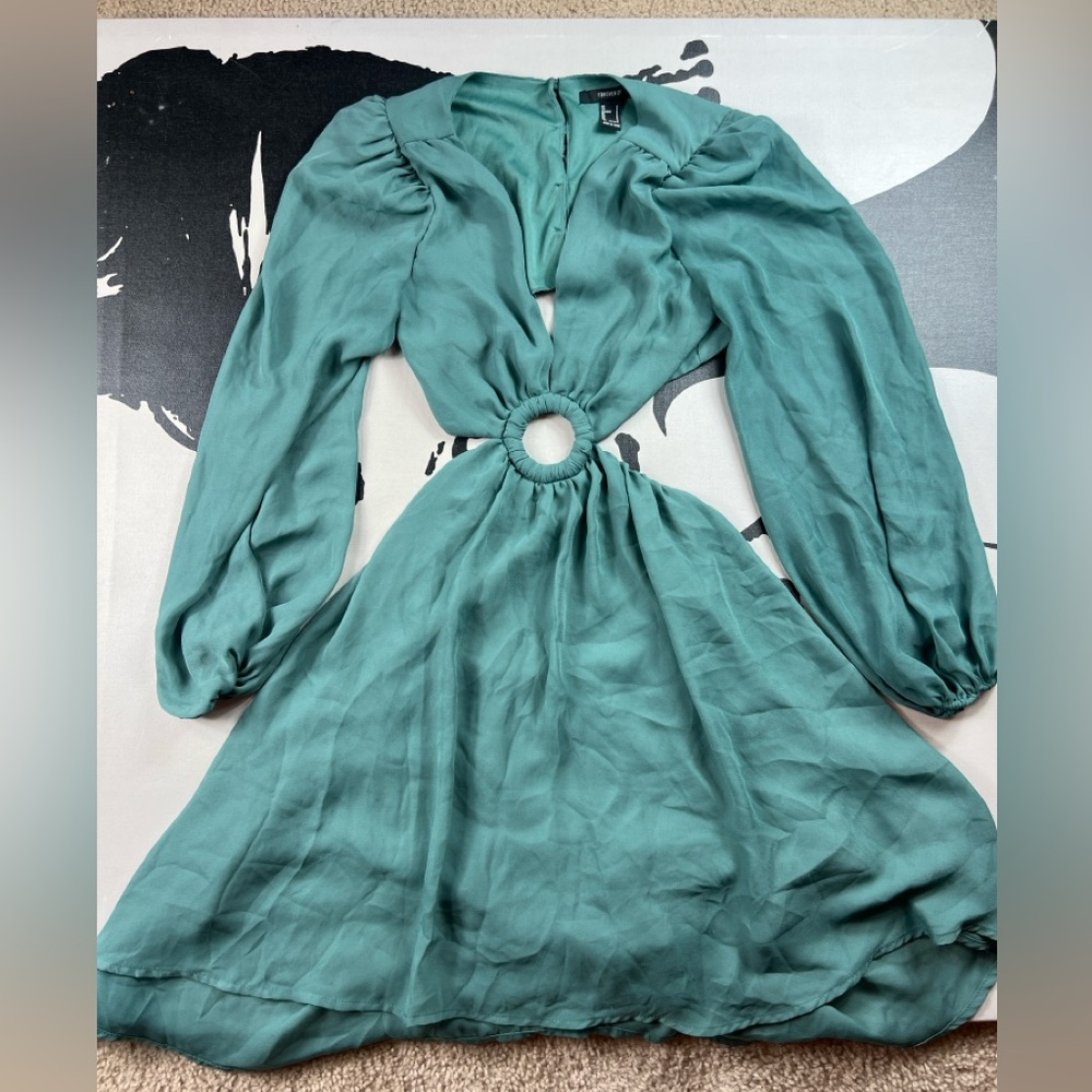 Forever 21 Teal Long Sleeve Dress with Ring Accent